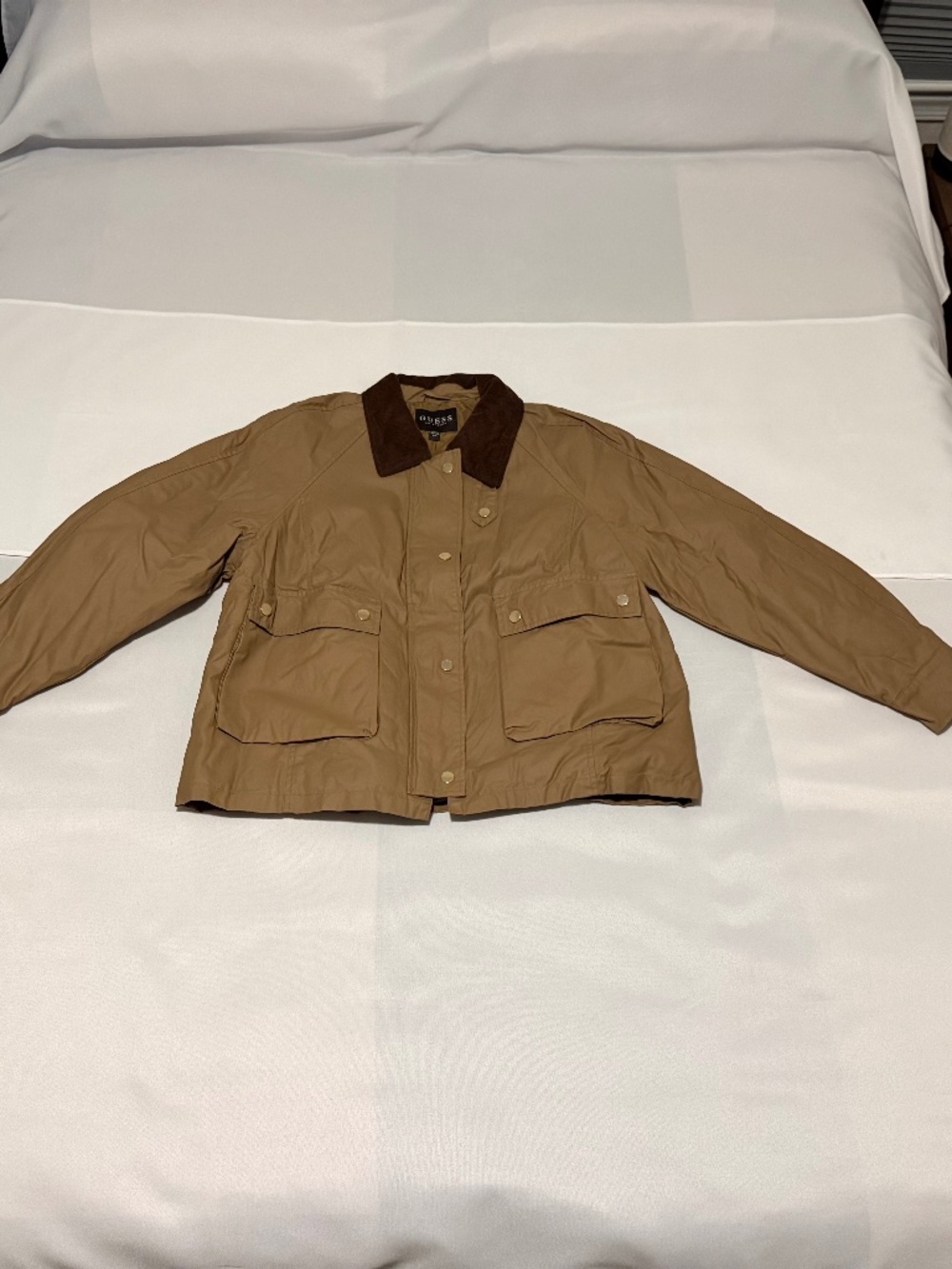 GUESS Women's Tan Barn Jacket Brown Corduroy Collar Quilted NWT Size S